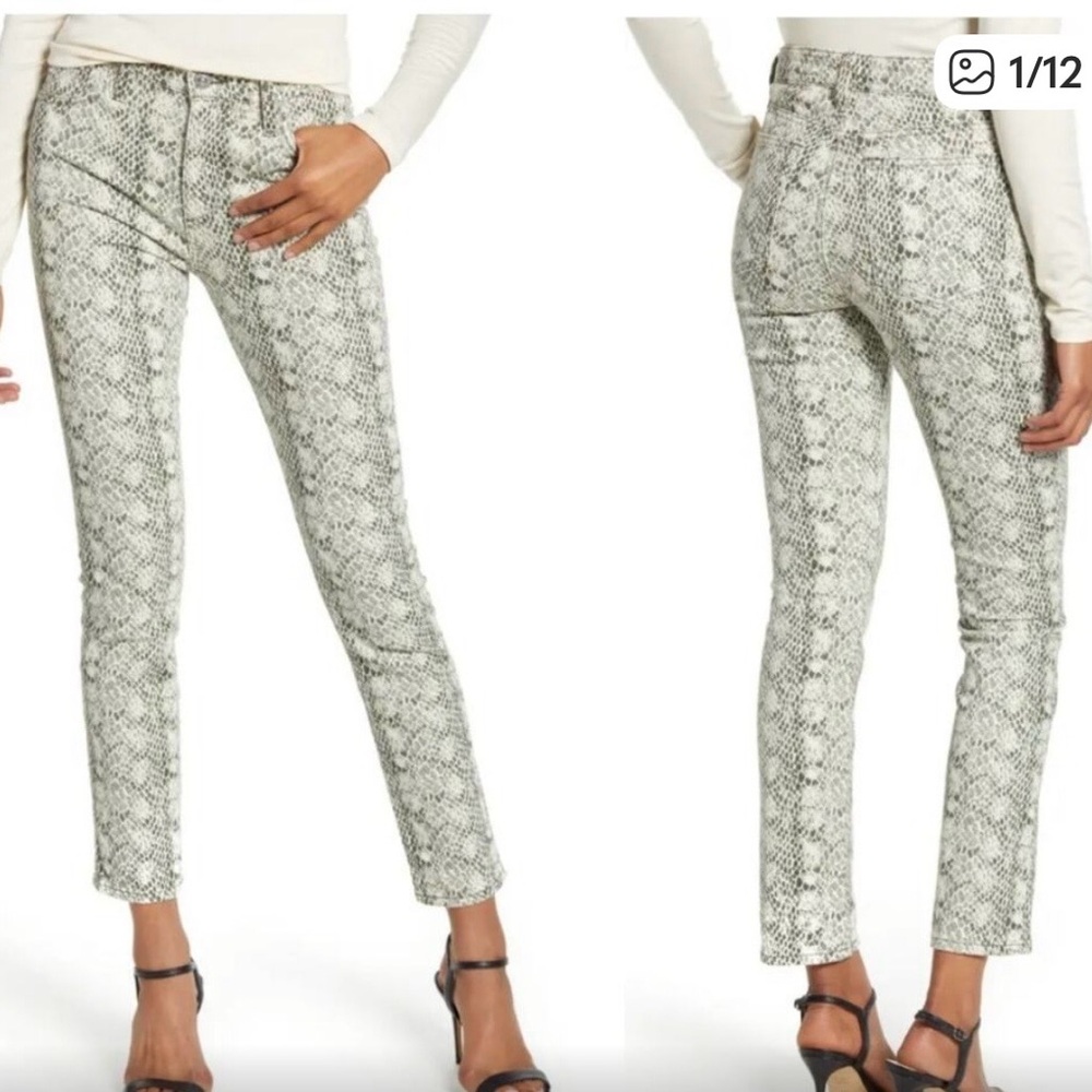 AG Adriano Goldschmied Black and White Snake Print Straight Leg Jeans